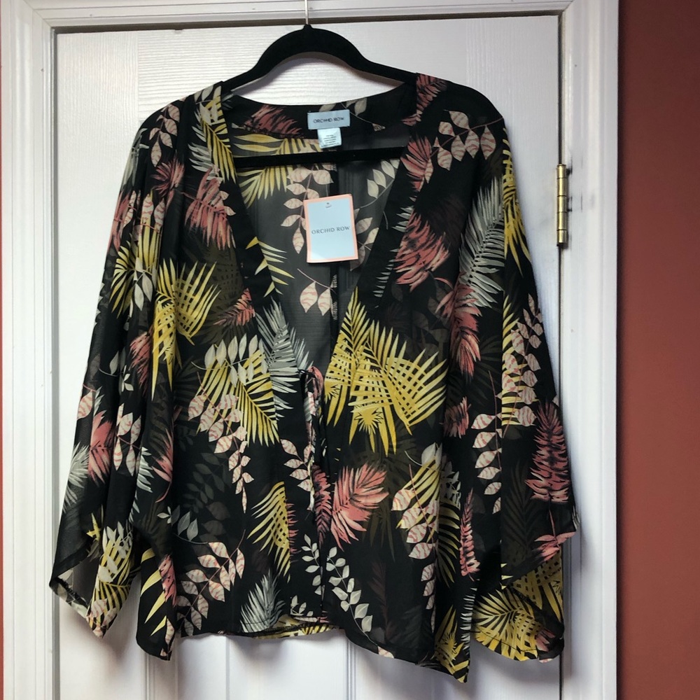 Leaf Print Kimono Blouse NWT!